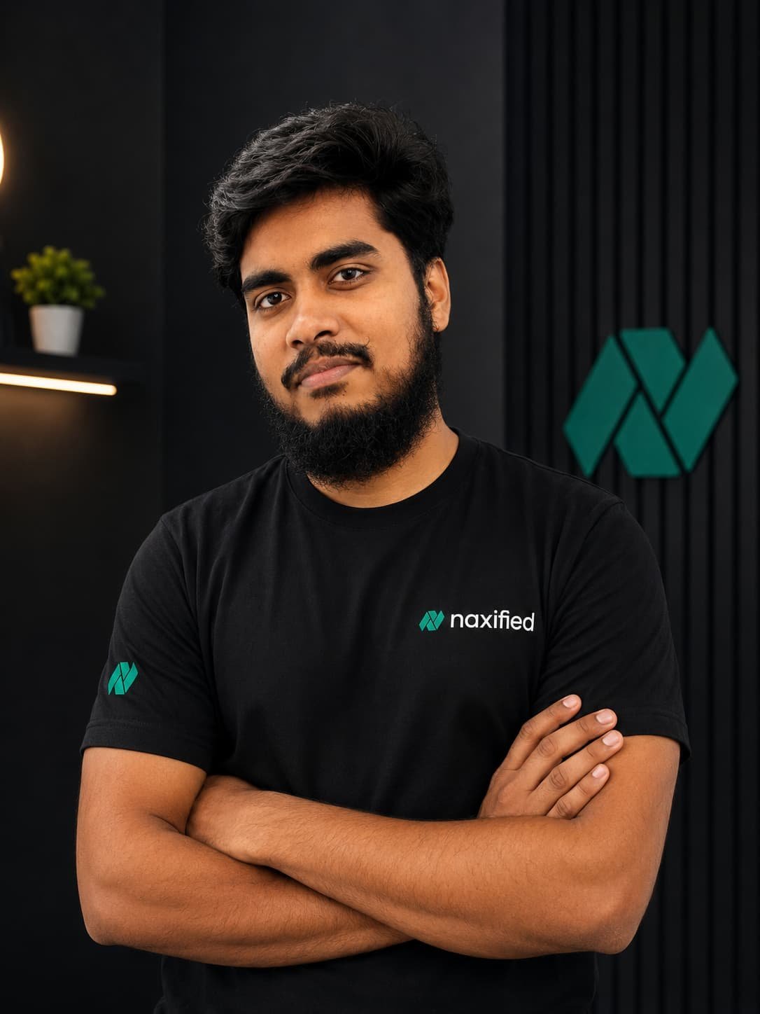 Naxified web design team professional agency portrait showing web designer in Naxified branded shirt